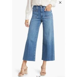 Paige Denim Anessa High Waist Wide Leg Jeans 24 Faded Raw Hem Retro Ankle